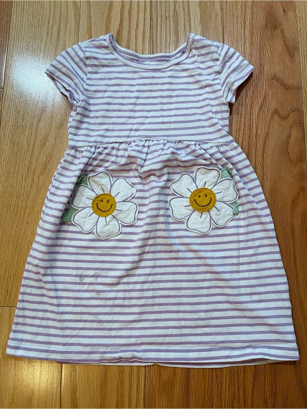 Carter's Lavender and White Striped Dress with Daisy Pockets